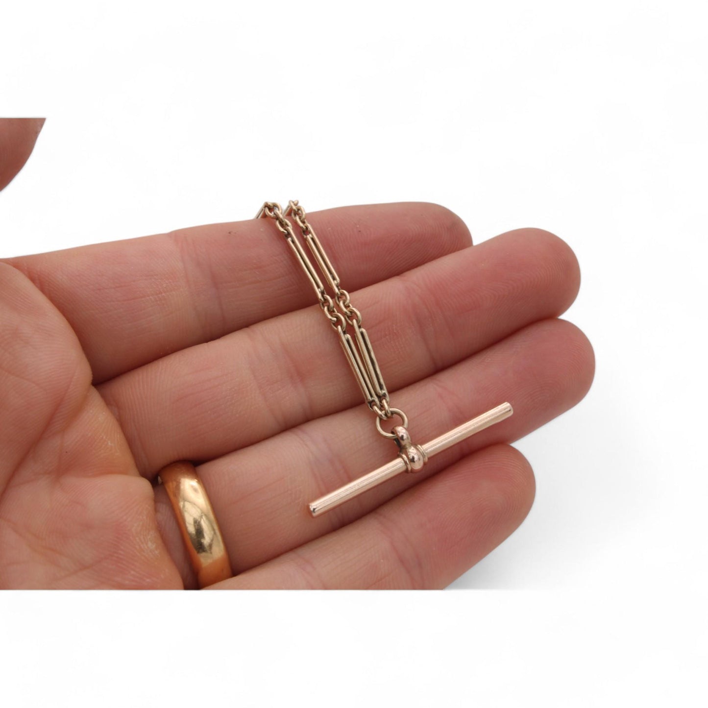 Antique 9ct Yellow Gold Trombone Fetter Link Double Albert Chain, 13.5"