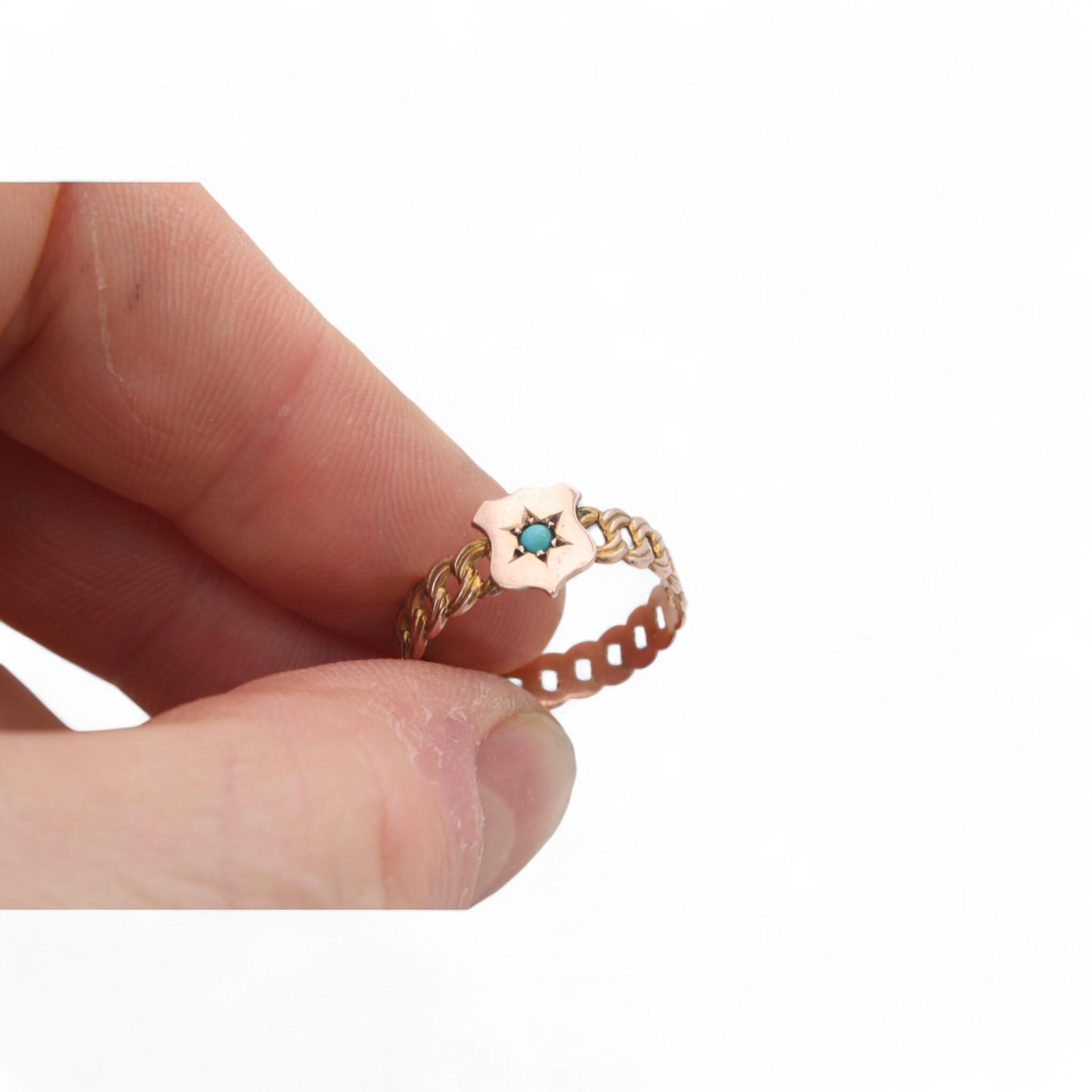 Antique 9ct Gold Turquoise Shield Ring