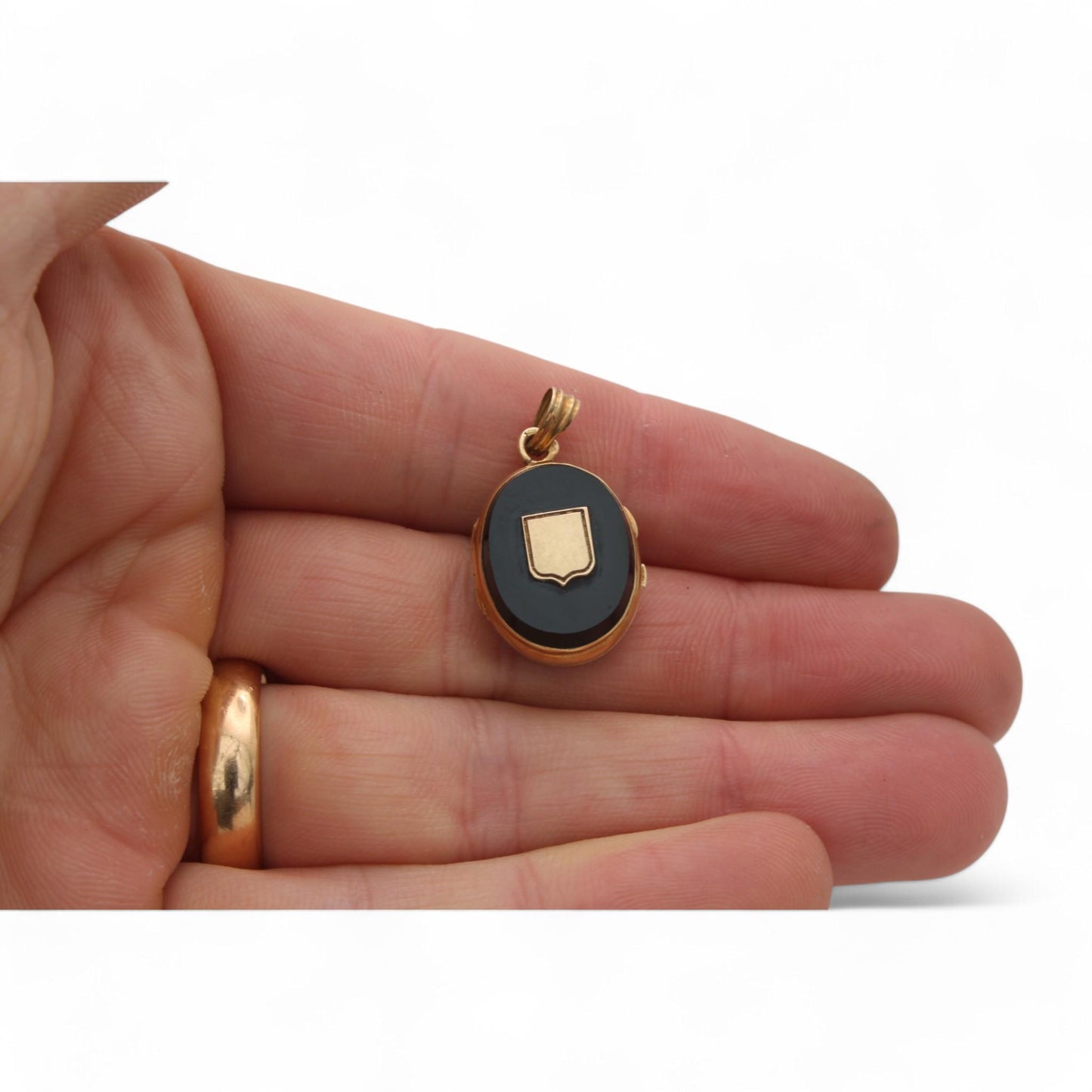 Antique 18ct Gold French Onyx Shield Locket Pendant