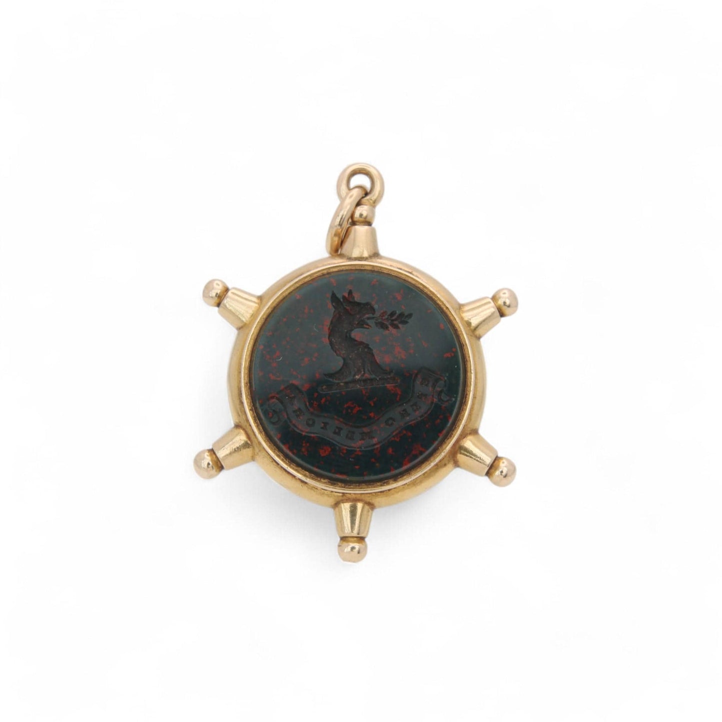 Antique 18ct Gold Ships Wheel Compass Intaglio Bloodstone Pendant