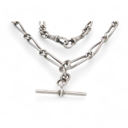 Antique Sterling Silver Twisted Trombone Link Chain Necklace, 14.75"