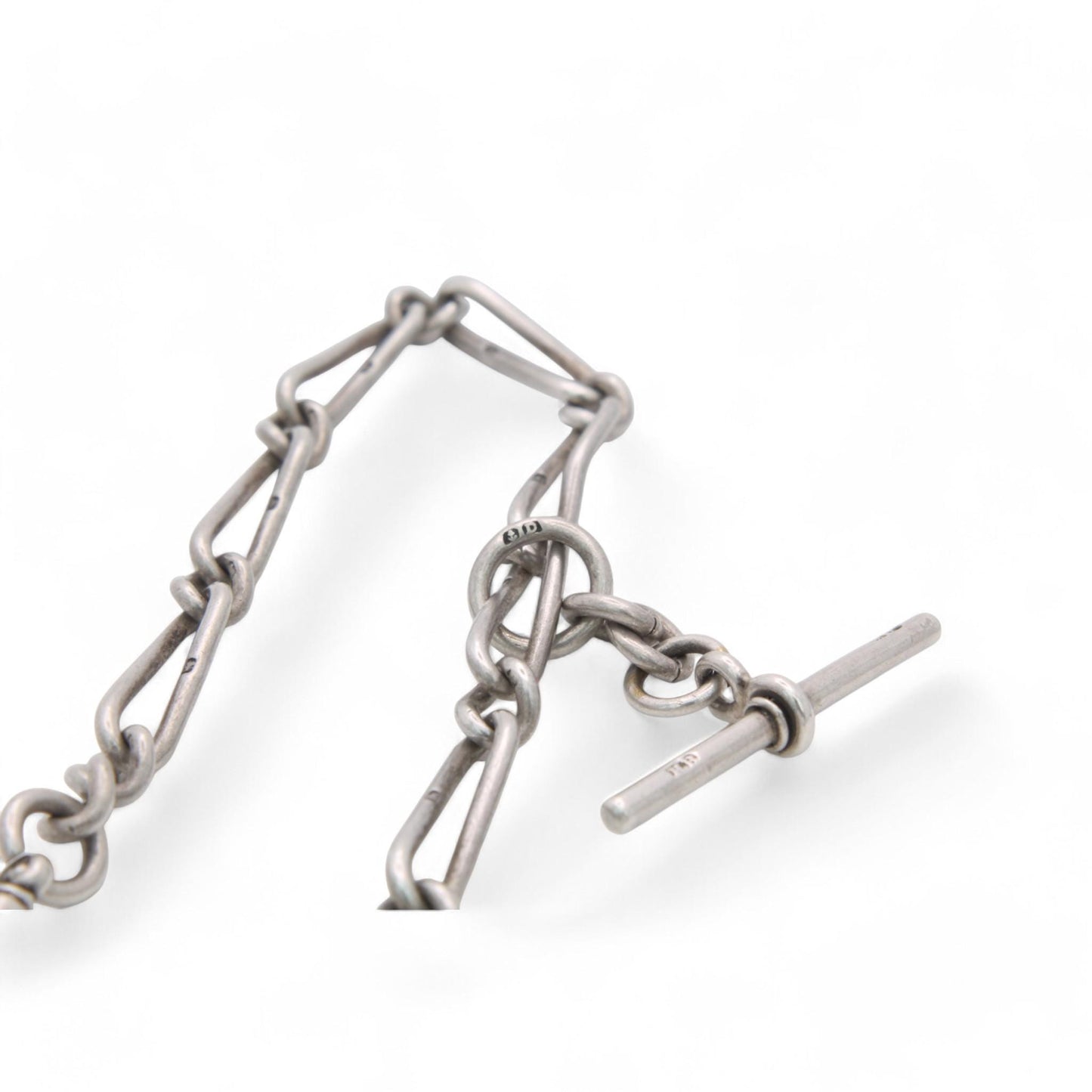 Antique Sterling Silver Twisted Trombone Link Chain Necklace, 14.75"