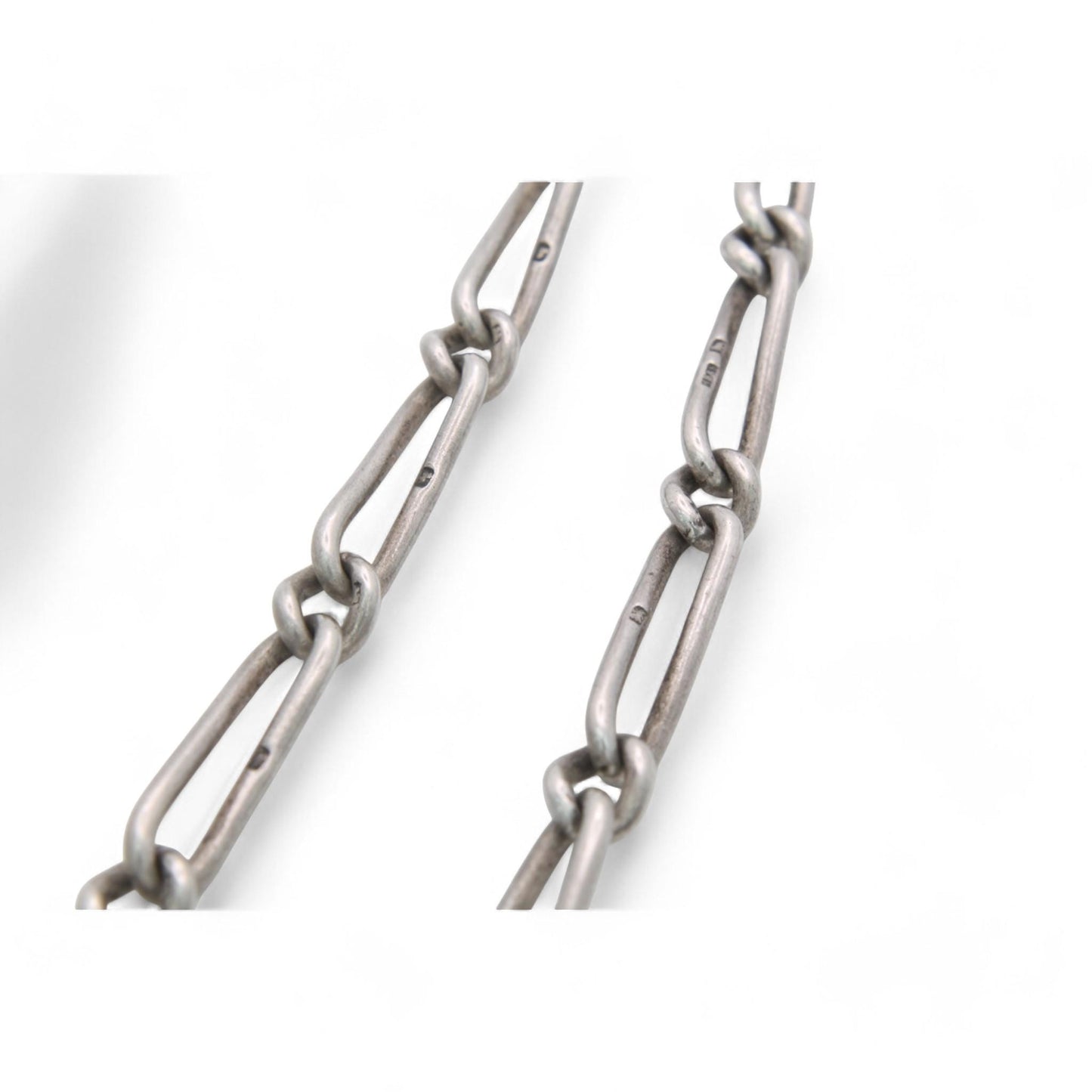 Antique Sterling Silver Twisted Trombone Link Chain Necklace, 14.75"