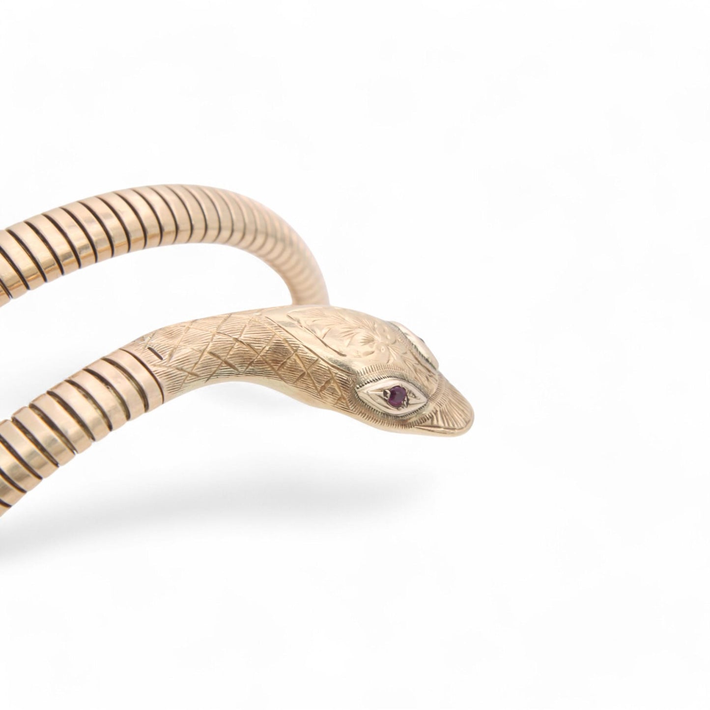 Vintage 9ct Gold Ruby Snake Bangle, 1960