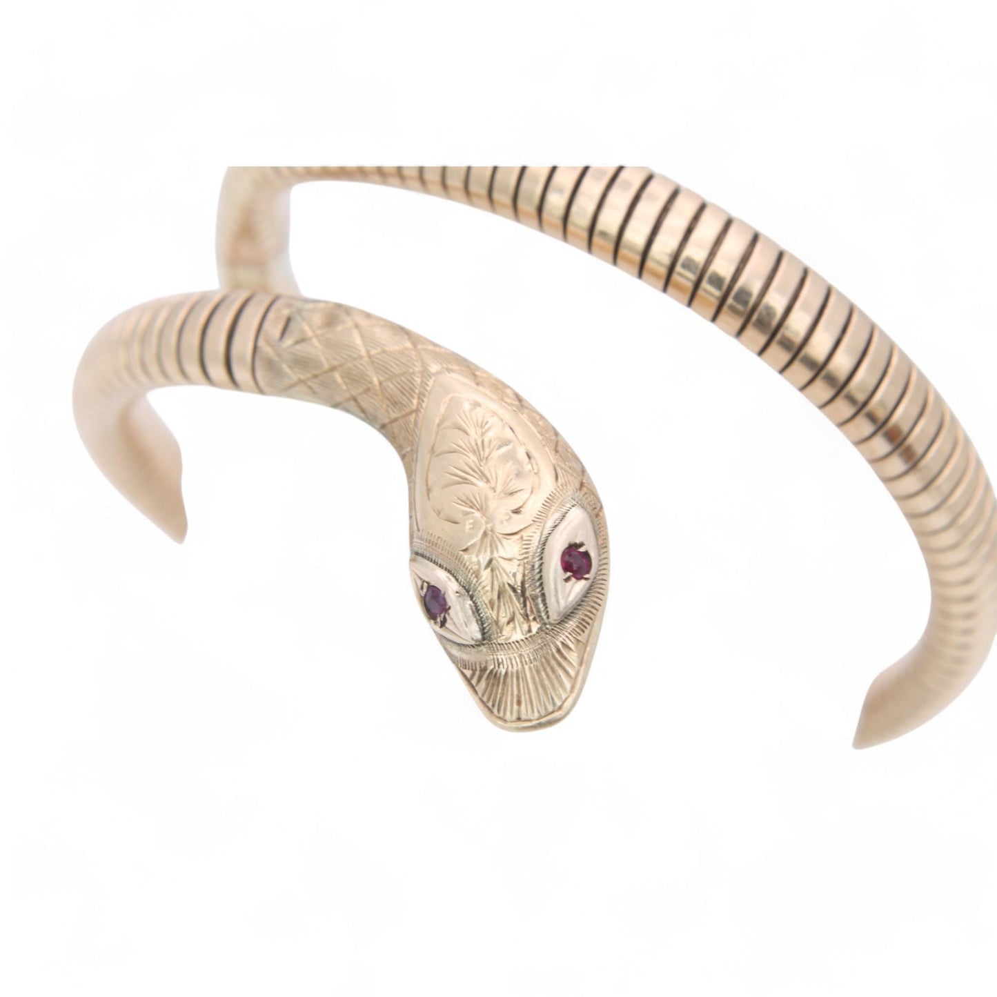 Vintage 9ct Gold Ruby Snake Bangle, 1960