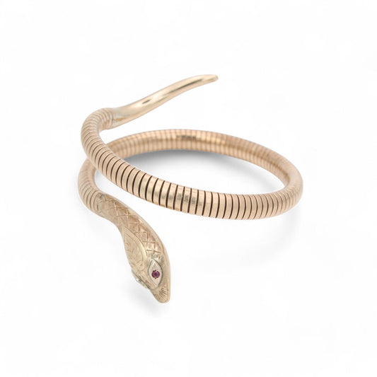 Vintage 9ct Gold Ruby Snake Bangle, 1960