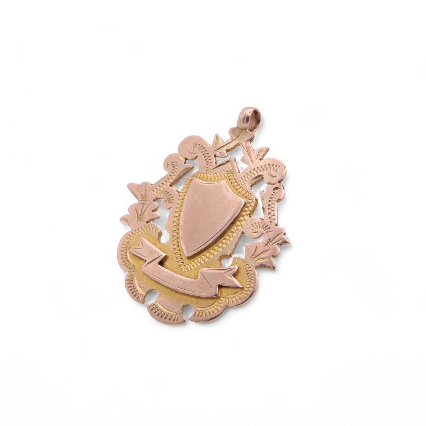 Antique 9ct Gold Decorative Shield Pendant