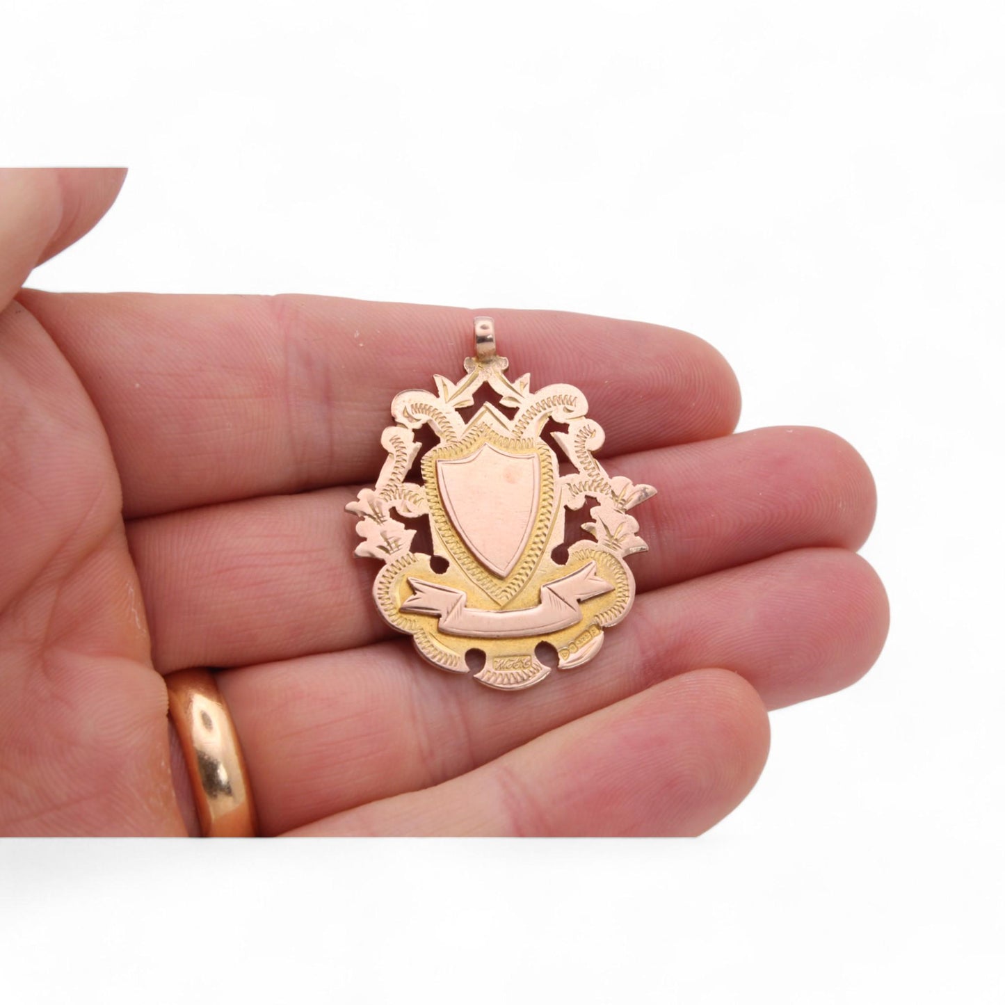 Antique 9ct Gold Decorative Shield Pendant