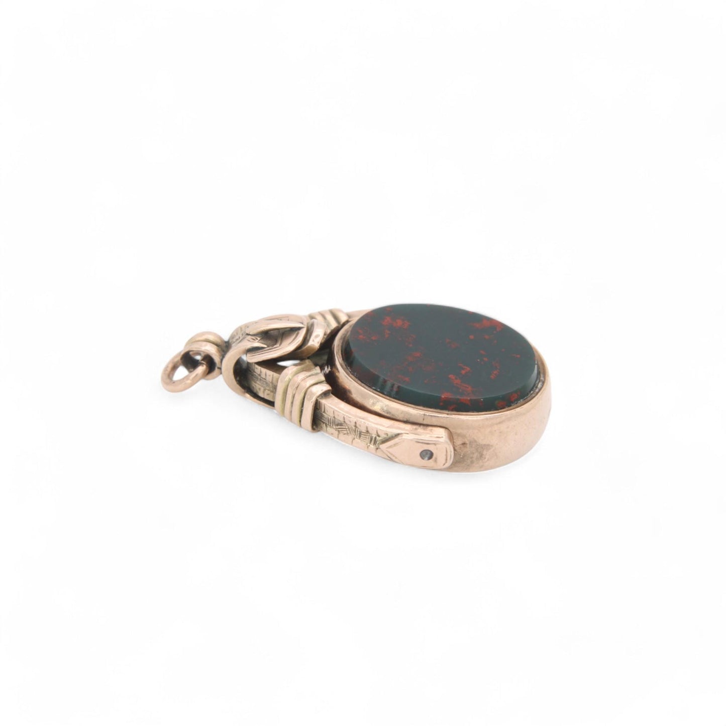 Antique 10ct Gold Bloodstone Spinner Buckle Pendant