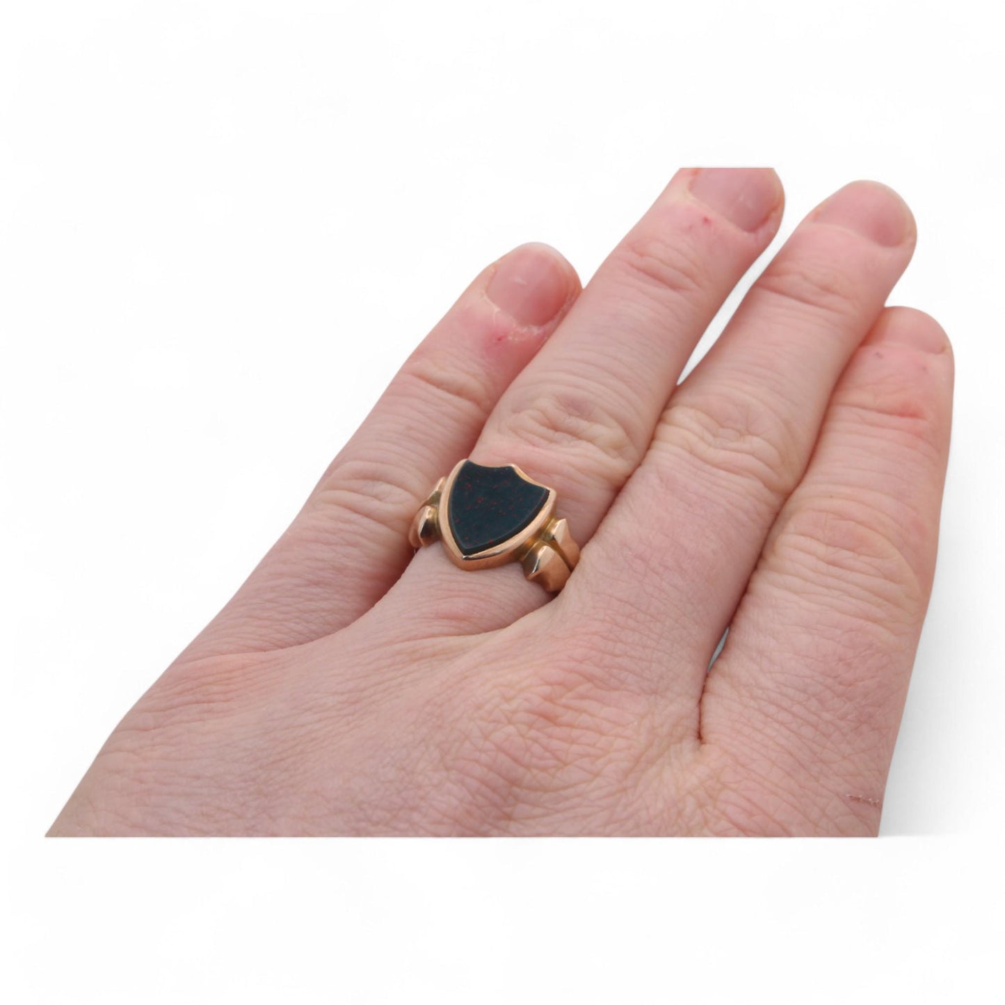 Antique 15ct Gold Bloodstone Shield Signet Ring, 1900