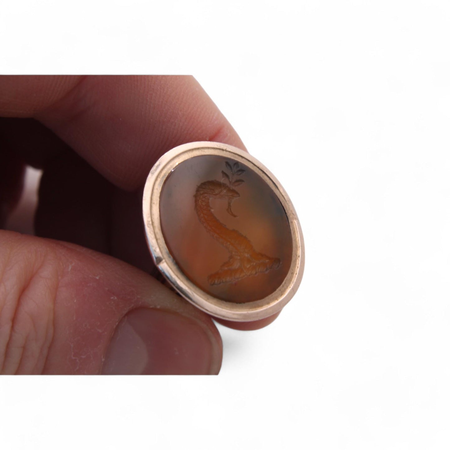 Antique 9ct Gold Intaglio Snake Crest Pendant