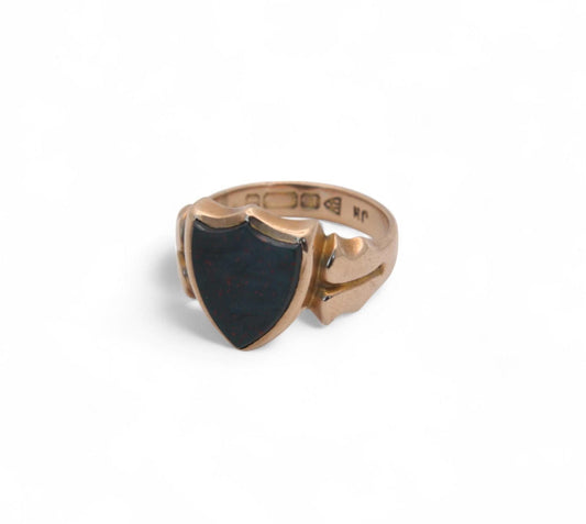 Antique 15ct Gold Bloodstone Shield Signet Ring, 1900