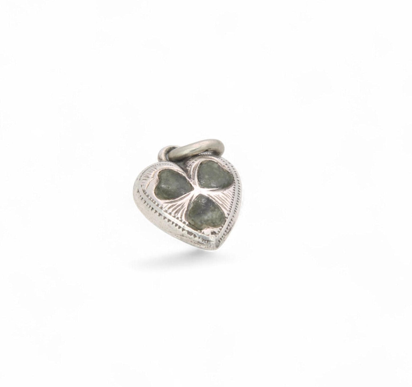 Vintage Sterling Silver Shamrock Connemara Heart Charm, 1939
