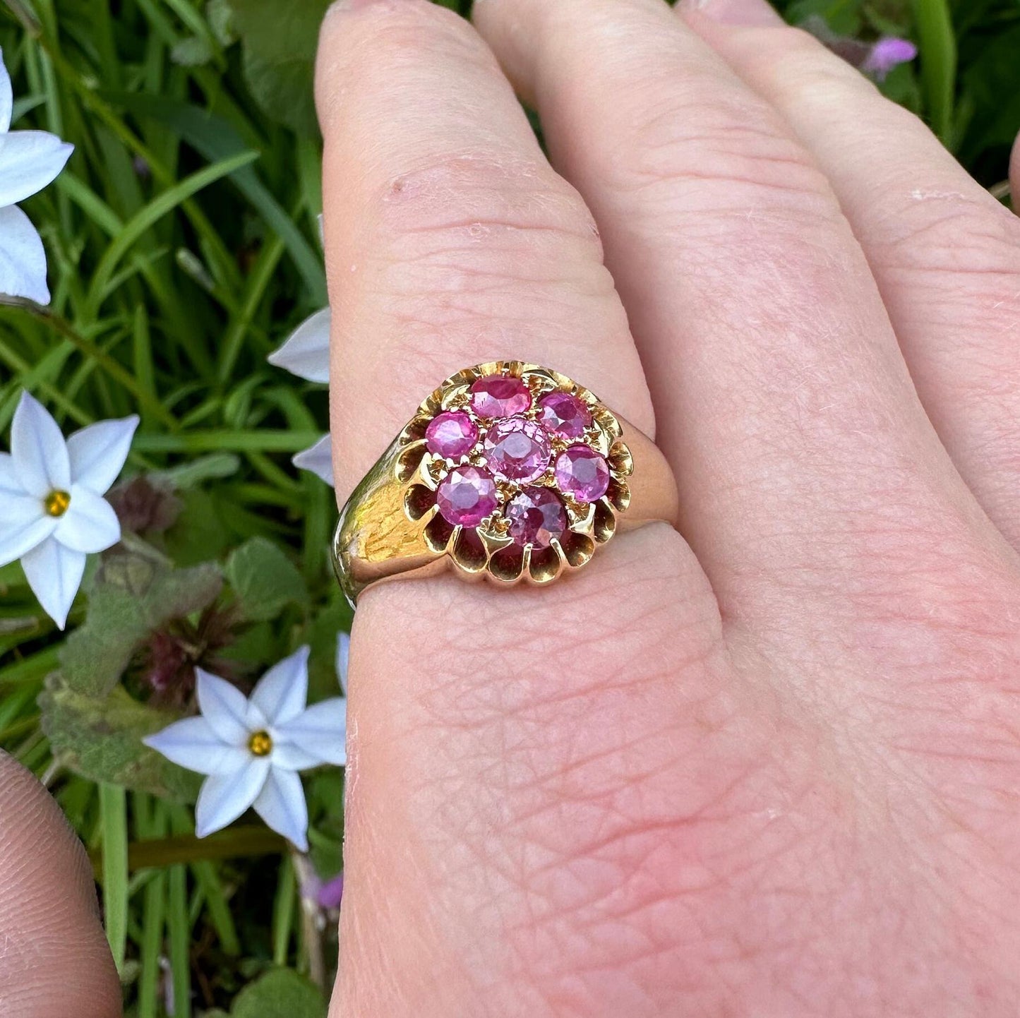 Antique 18ct Gold Ruby Cluster Ring, 9.5g, 1.2CTW