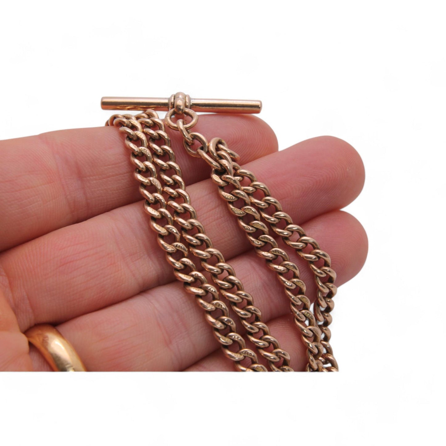 Antique 9ct Gold Double Albert Chain Necklace, 17.5"