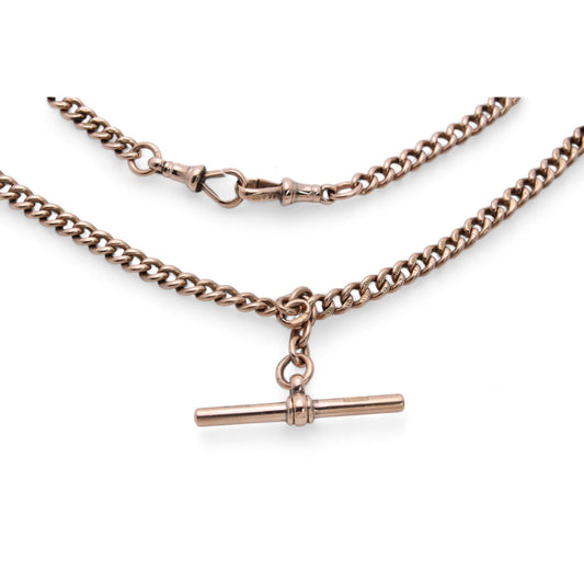 Antique 9ct Gold Double Albert Chain Necklace, 17.5"