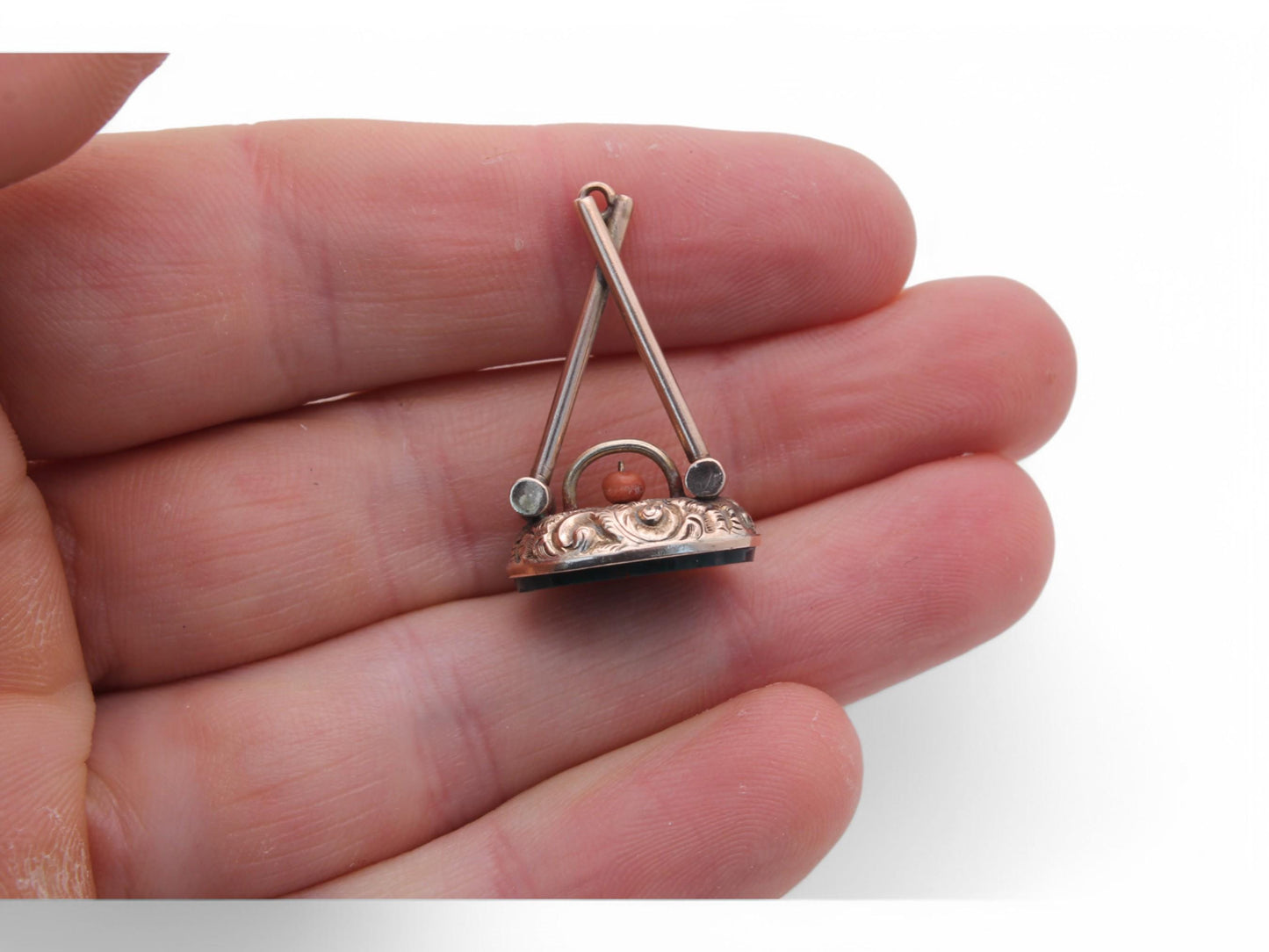 Antique 9ct Gold Croquet Game Coral Pendant