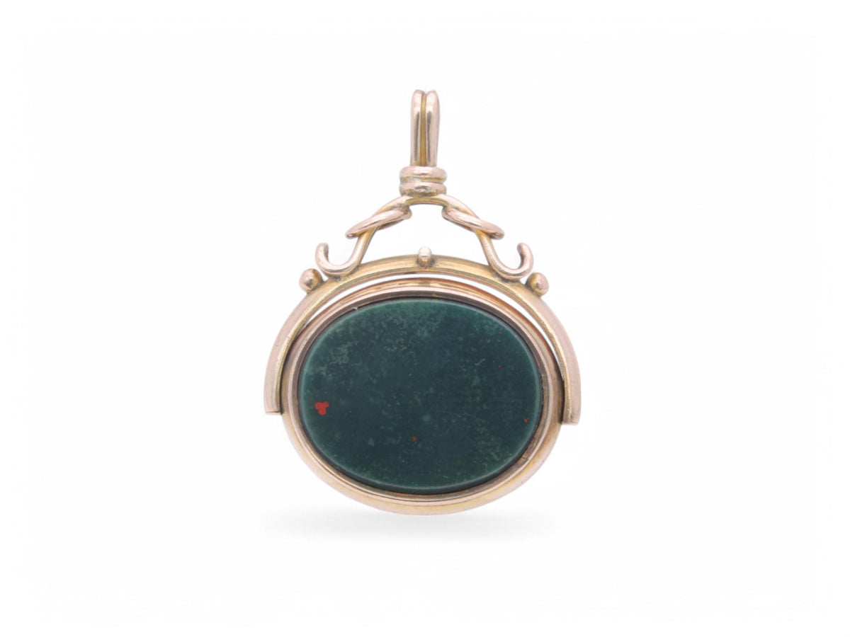 Antique 9ct Gold Bloodstone Carnelian Spinner Pendant