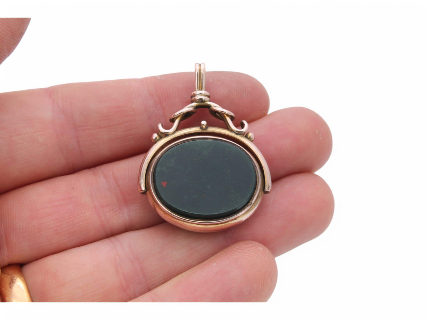 Antique 9ct Gold Bloodstone Carnelian Spinner Pendant