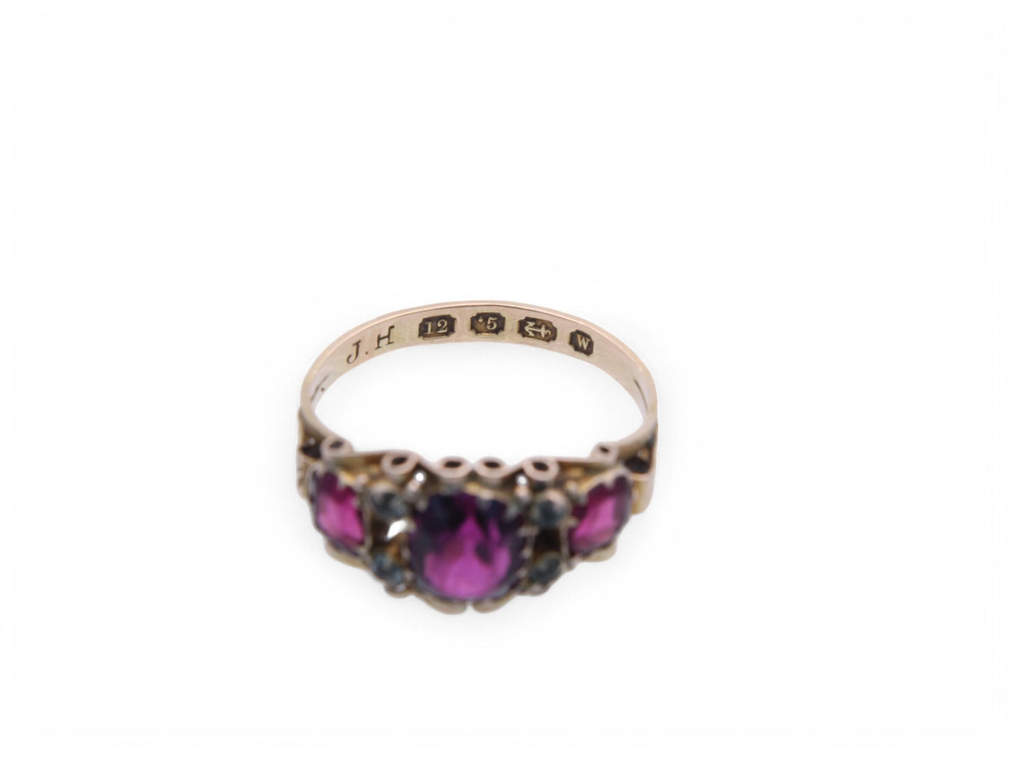 Antique 12.5ct Gold Garnet Diamond Ring, 1.8ctw, 1871