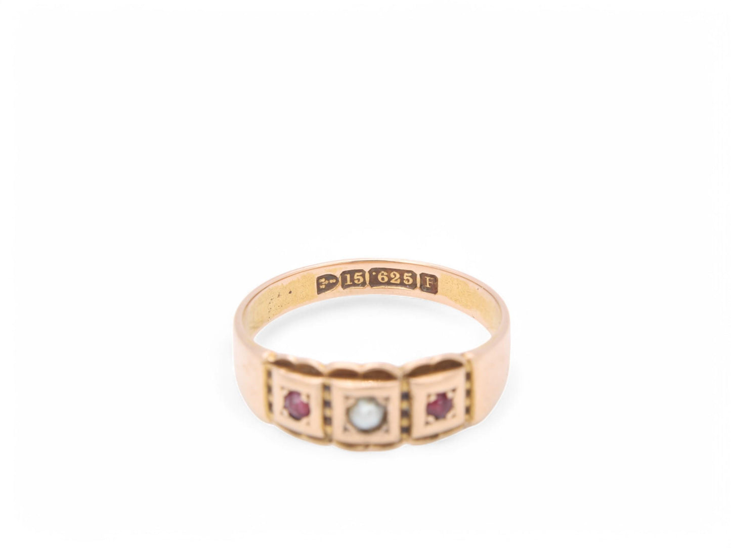 Antique 15ct Gold Ruby & Pearl Gypsy Ring, 1889