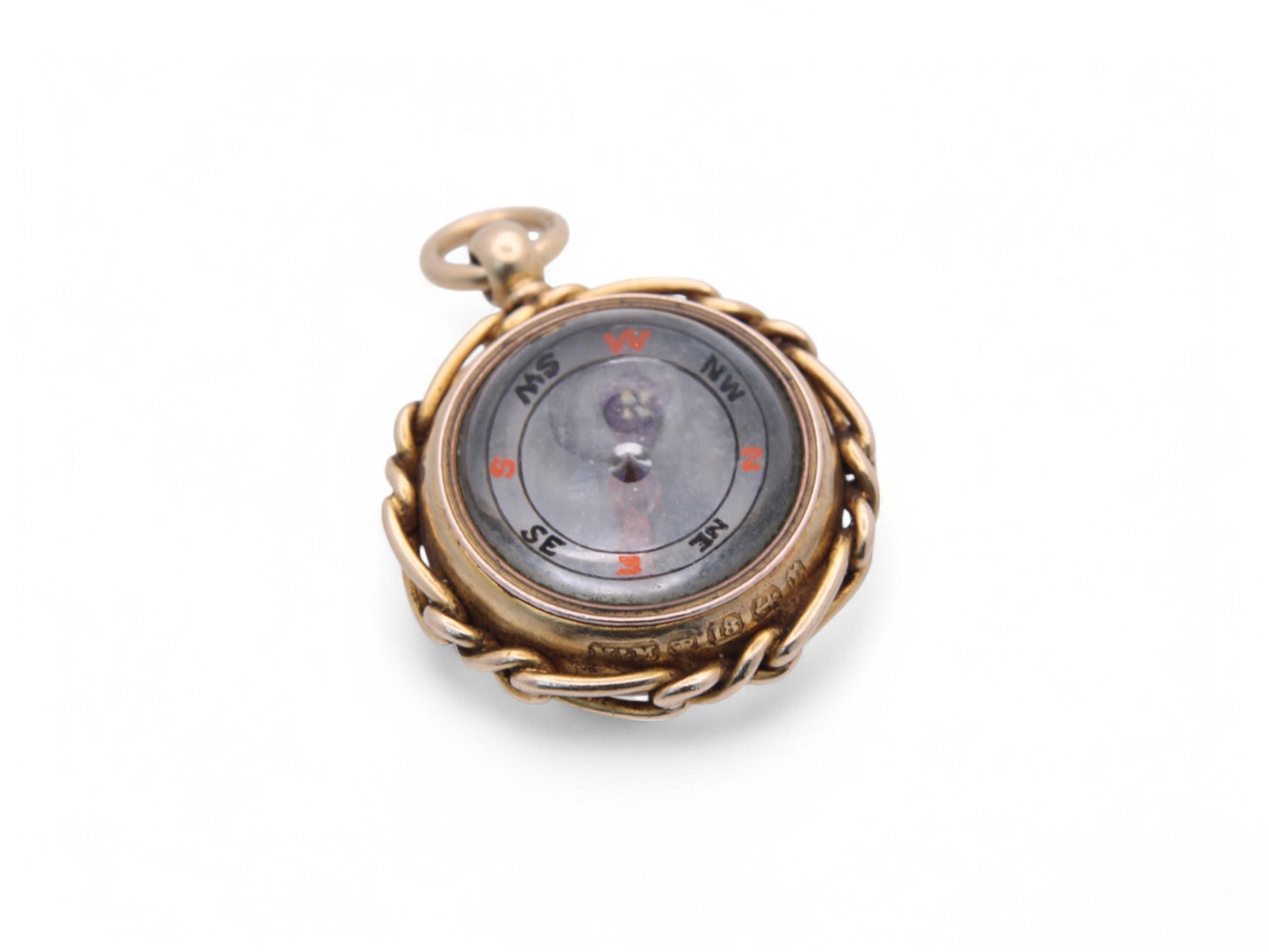 Antique 18ct Gold Bloodstone Compass Pendant, 1891