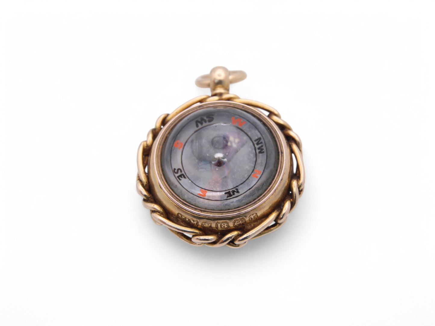 Antique 18ct Gold Bloodstone Compass Pendant, 1891