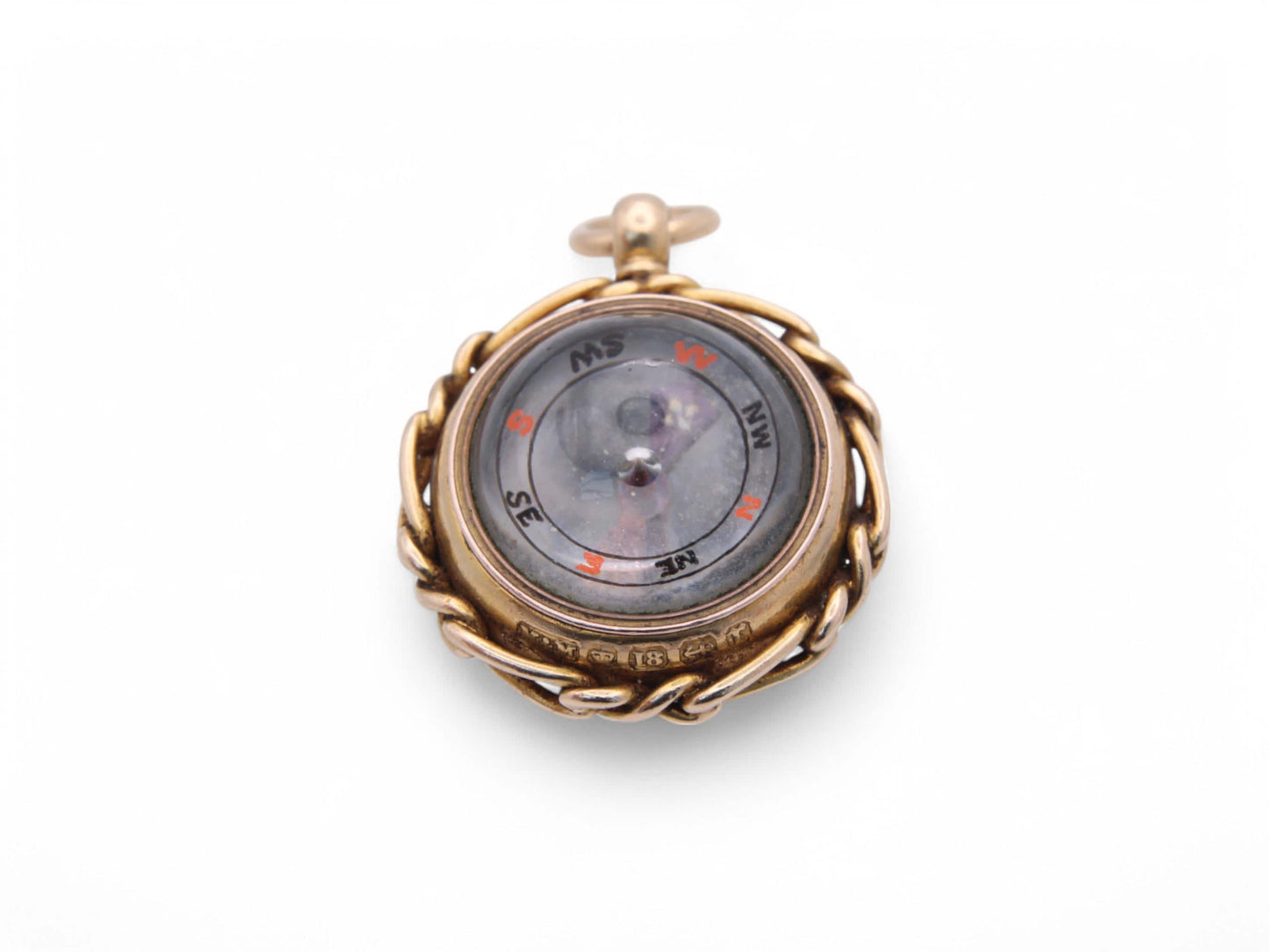 Antique 18ct Gold Bloodstone Compass Pendant, 1891