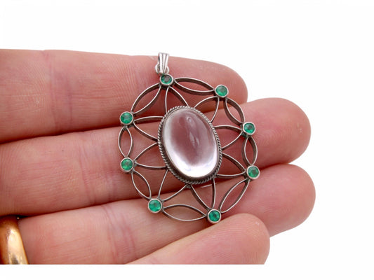 Antique Silver 830 Scandinavian Rock Crystal Green Paste Pendant
