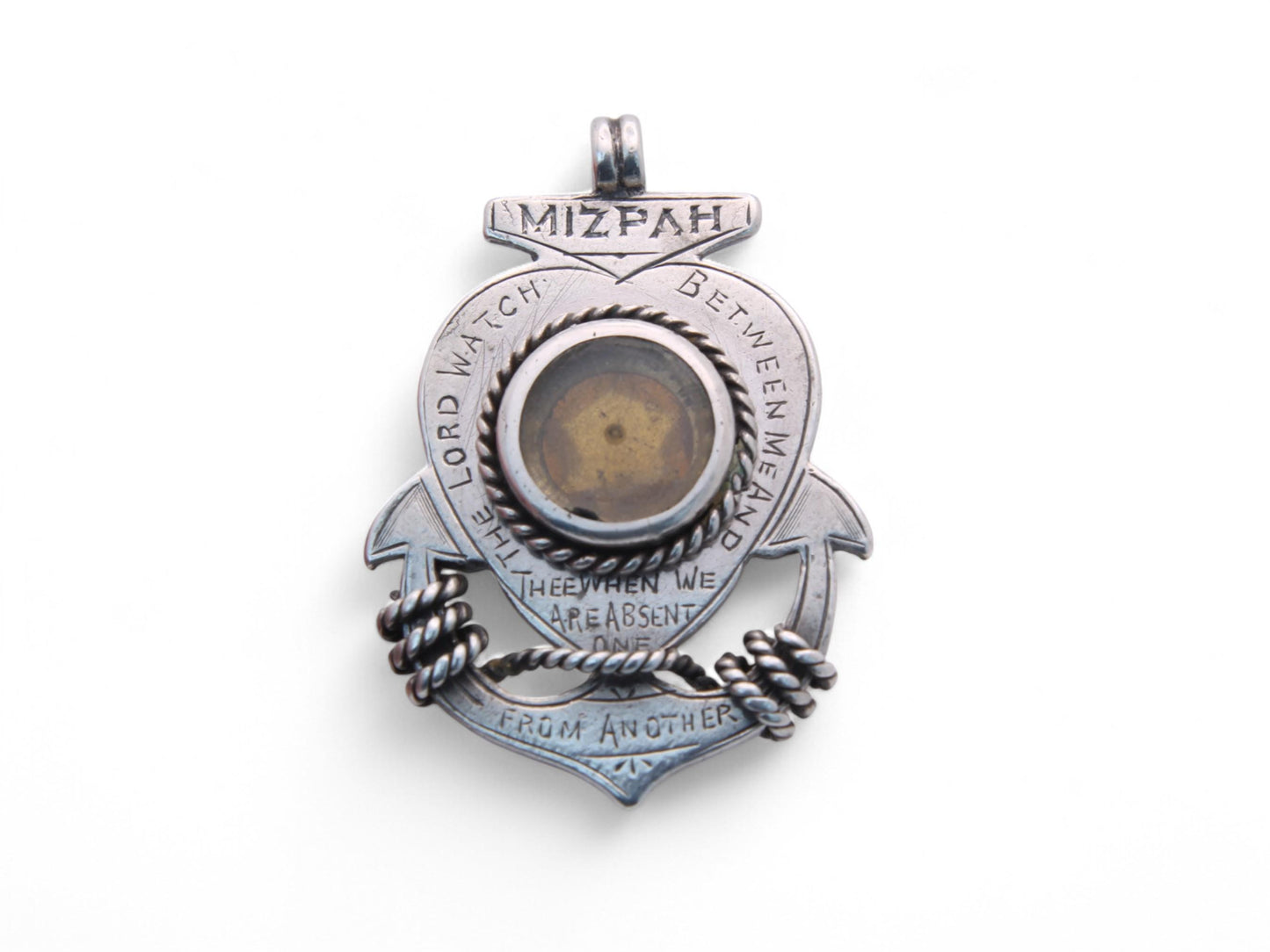 Antique Sterling Silver Anchor Citrine Pendant 'Mizpah'