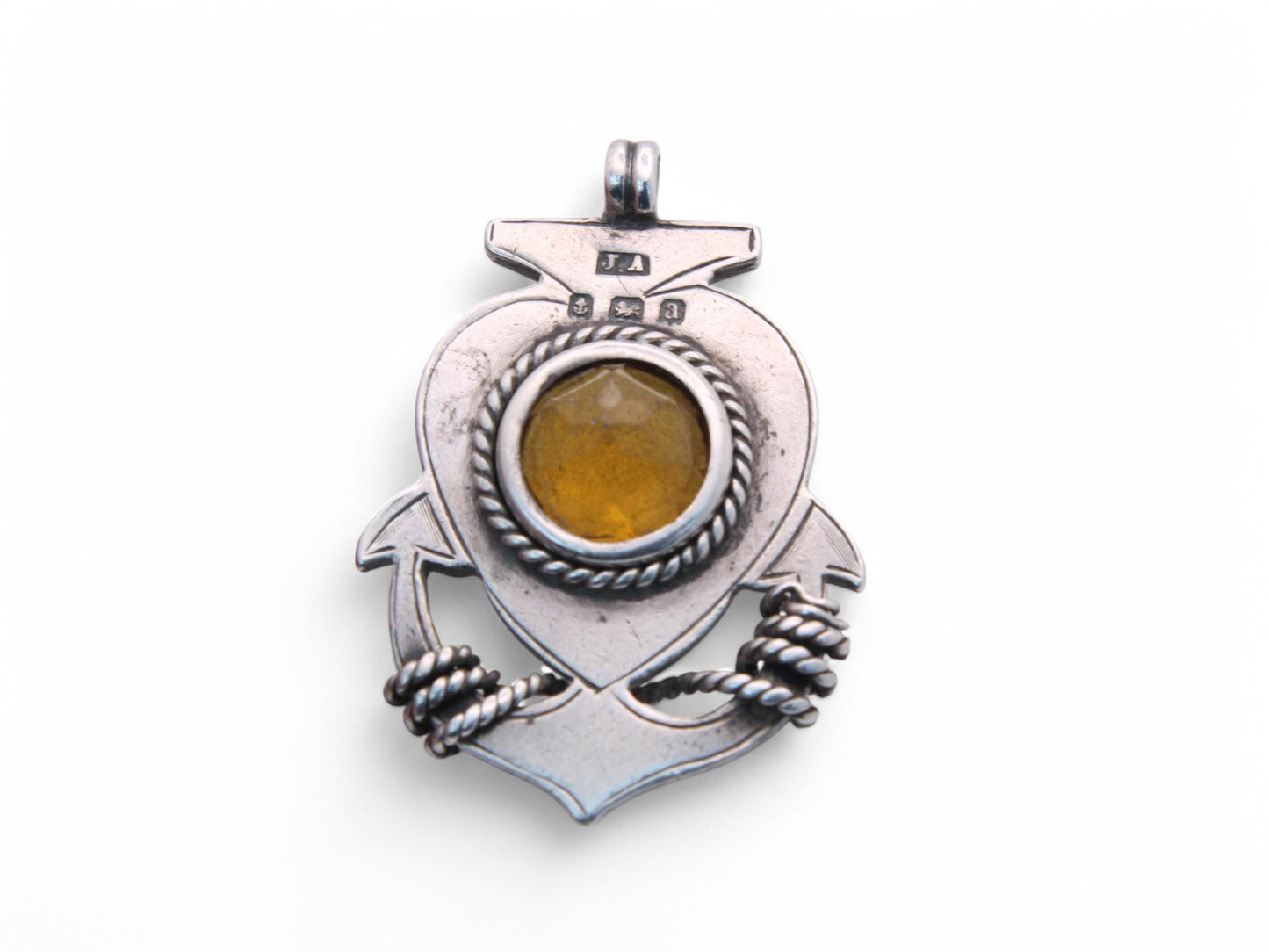 Antique Sterling Silver Anchor Citrine Pendant 'Mizpah'