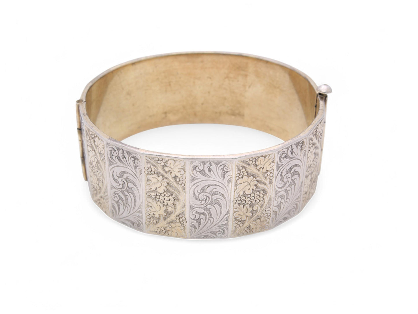 Antique Sterling Silver Guilt Flower Bangle, 71g