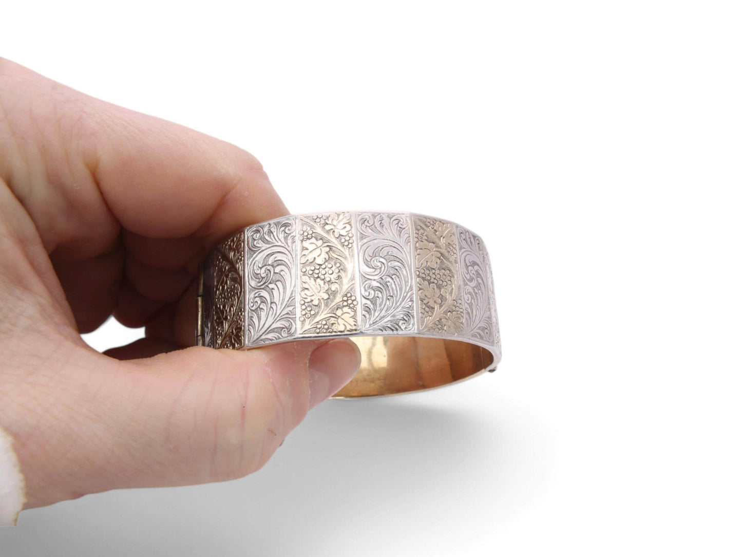 Antique Sterling Silver Guilt Flower Bangle, 71g