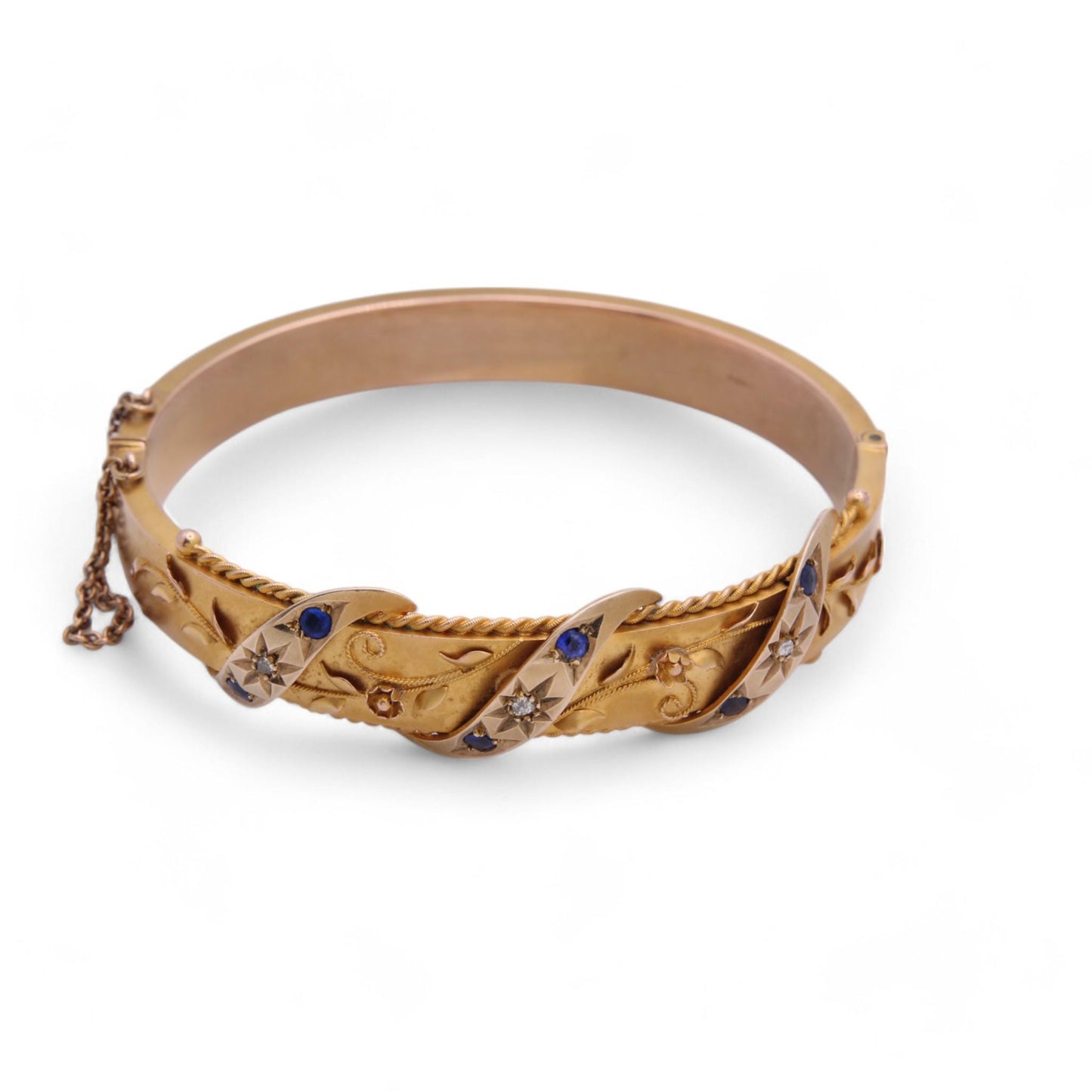 Antique 9ct Gold Decorative Floral Diamond Bangle, 1912