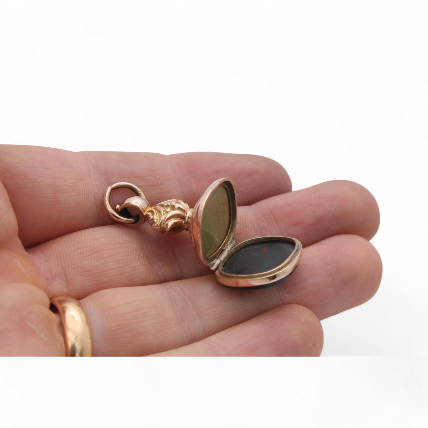 Antique 9ct Gold Bloodstone Pendant Hidden Locket