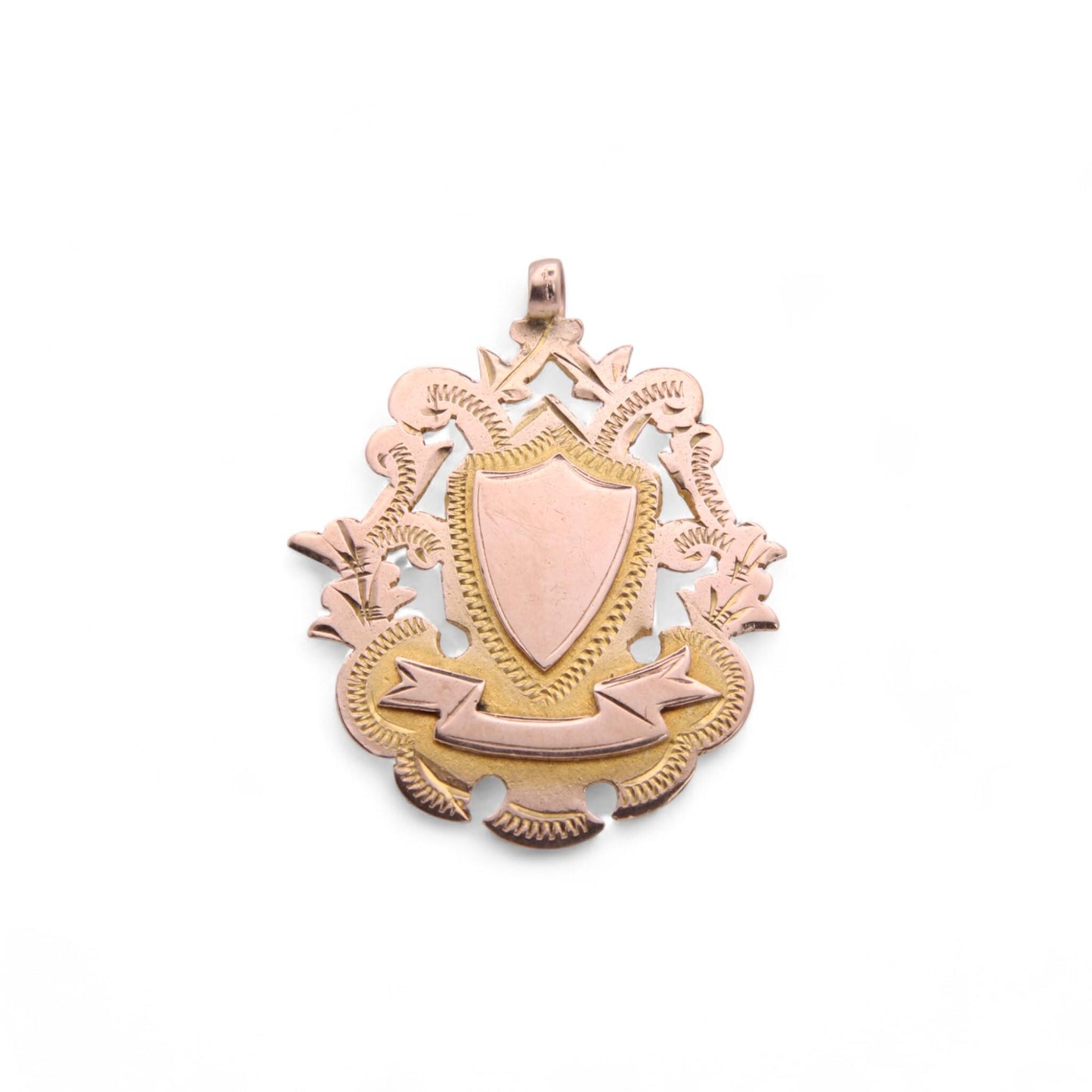 Antique-9ct-Gold-Decorative-Shield-Pendant