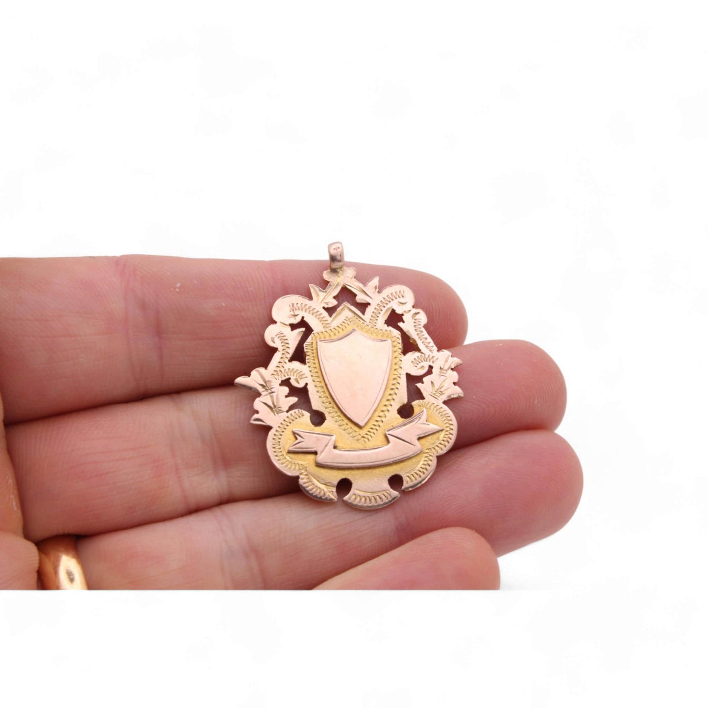 Antique 9ct Gold Decorative Shield Pendant
