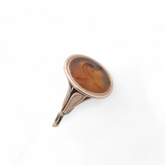 Antique 9ct Gold Intaglio Snake Crest Pendant
