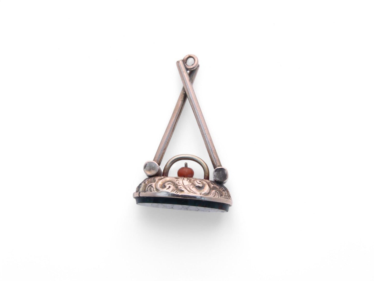 Antique 9ct Gold Croquet Game Coral Pendant