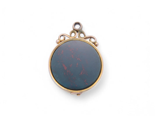 Antique 9ct Gold Bloodstone Locket Pendant, 1908