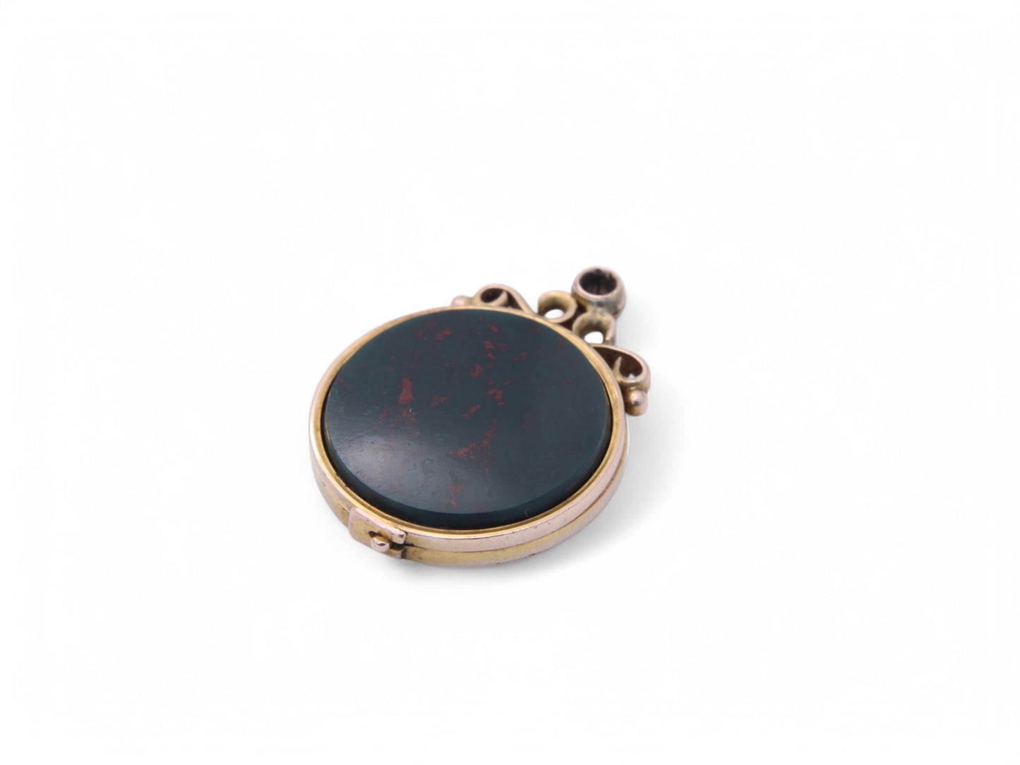 Antique-9ct-Gold-Bloodstone-Locket-Pendant,-1908