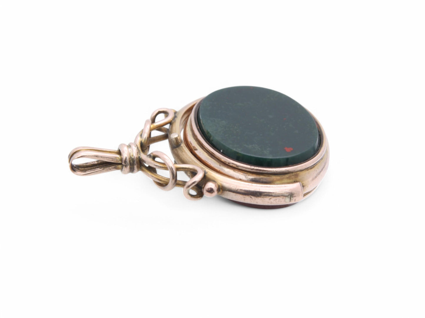 Antique 9ct Gold Bloodstone Carnelian Spinner Pendant