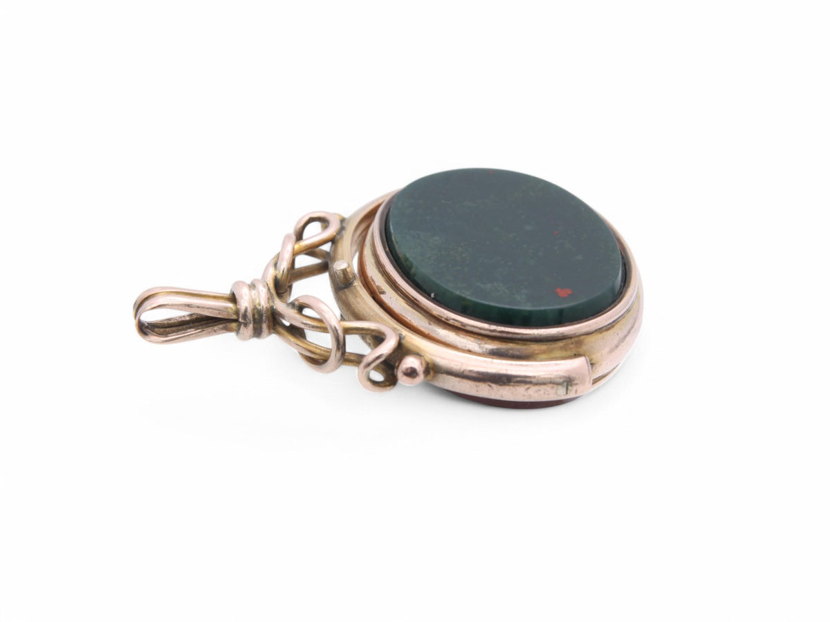 Antique 9ct Gold Bloodstone Carnelian Spinner Pendant