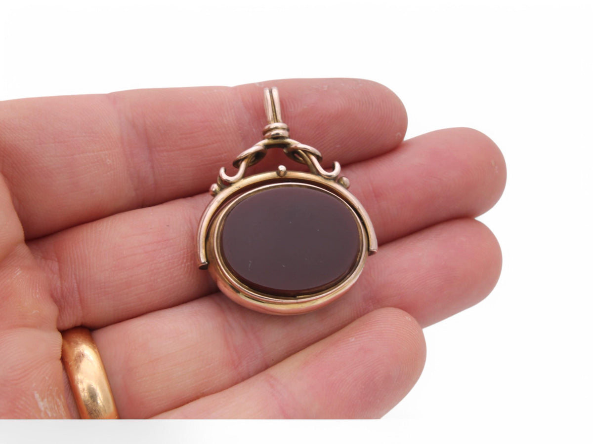 Antique 9ct Gold Bloodstone Carnelian Spinner Pendant