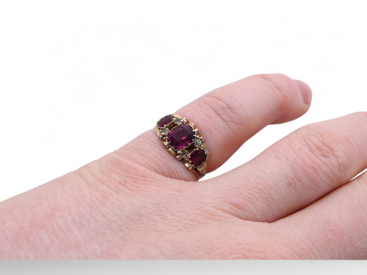 Antique 12.5ct Gold Garnet Diamond Ring, 1.8ctw, 1871