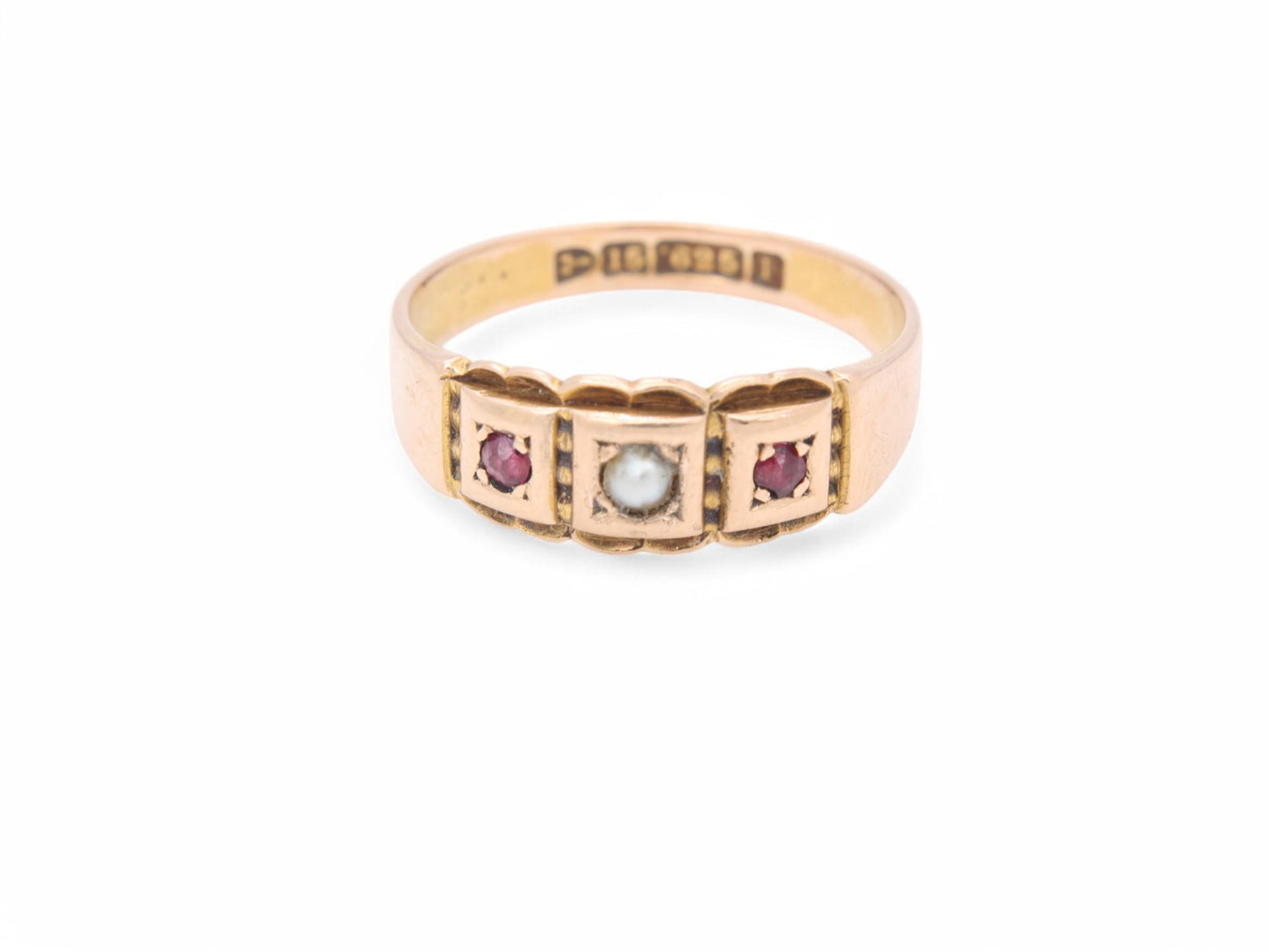 Antique 15ct Gold Ruby & Pearl Gypsy Ring, 1889