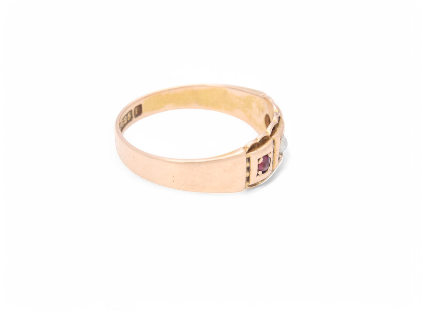 Antique 15ct Gold Ruby & Pearl Gypsy Ring, 1889