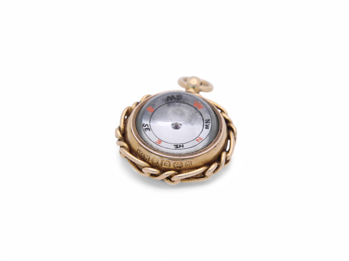 Antique 18ct Gold Bloodstone Compass Pendant, 1891