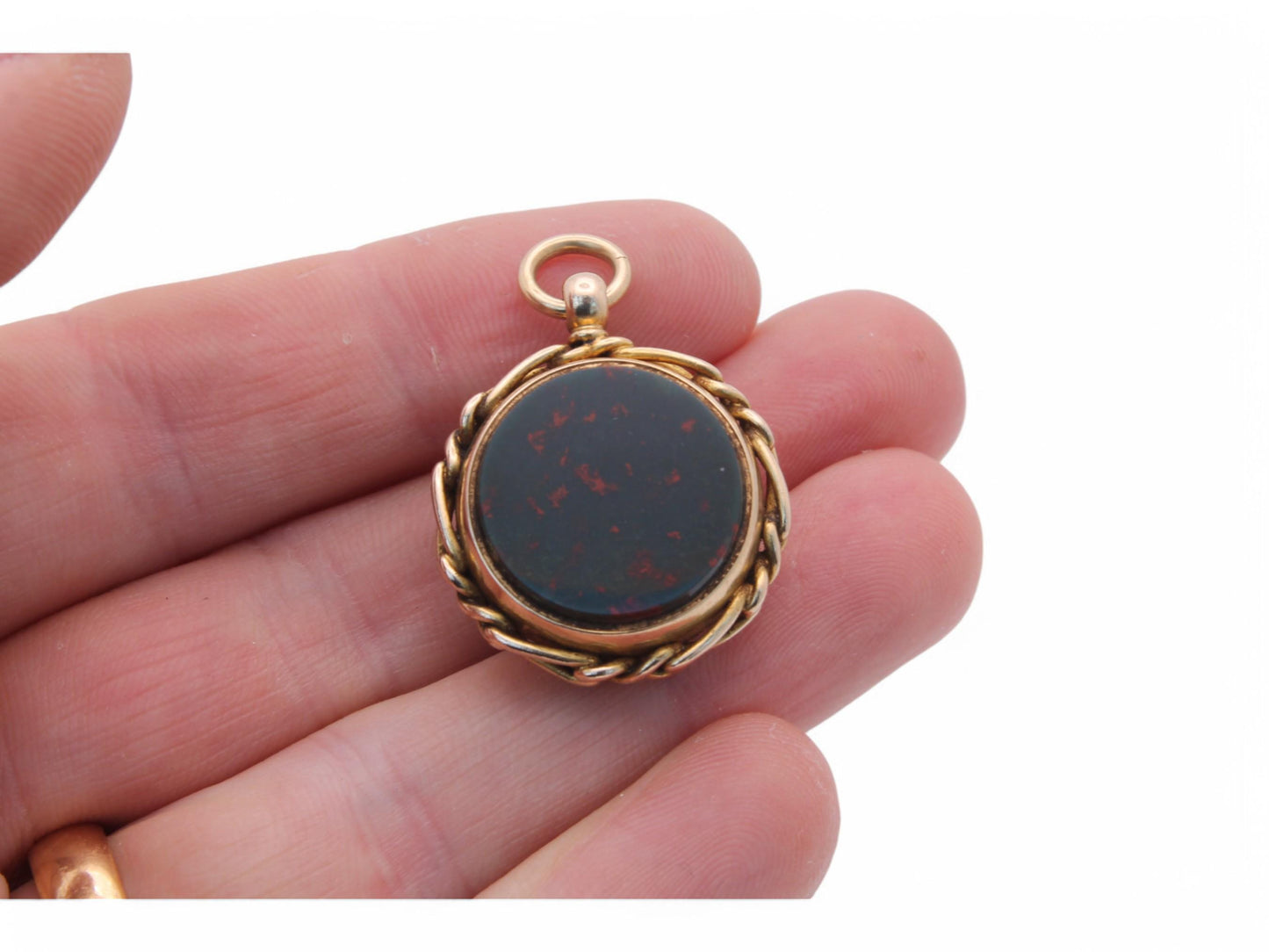 Antique 18ct Gold Bloodstone Compass Pendant, 1891