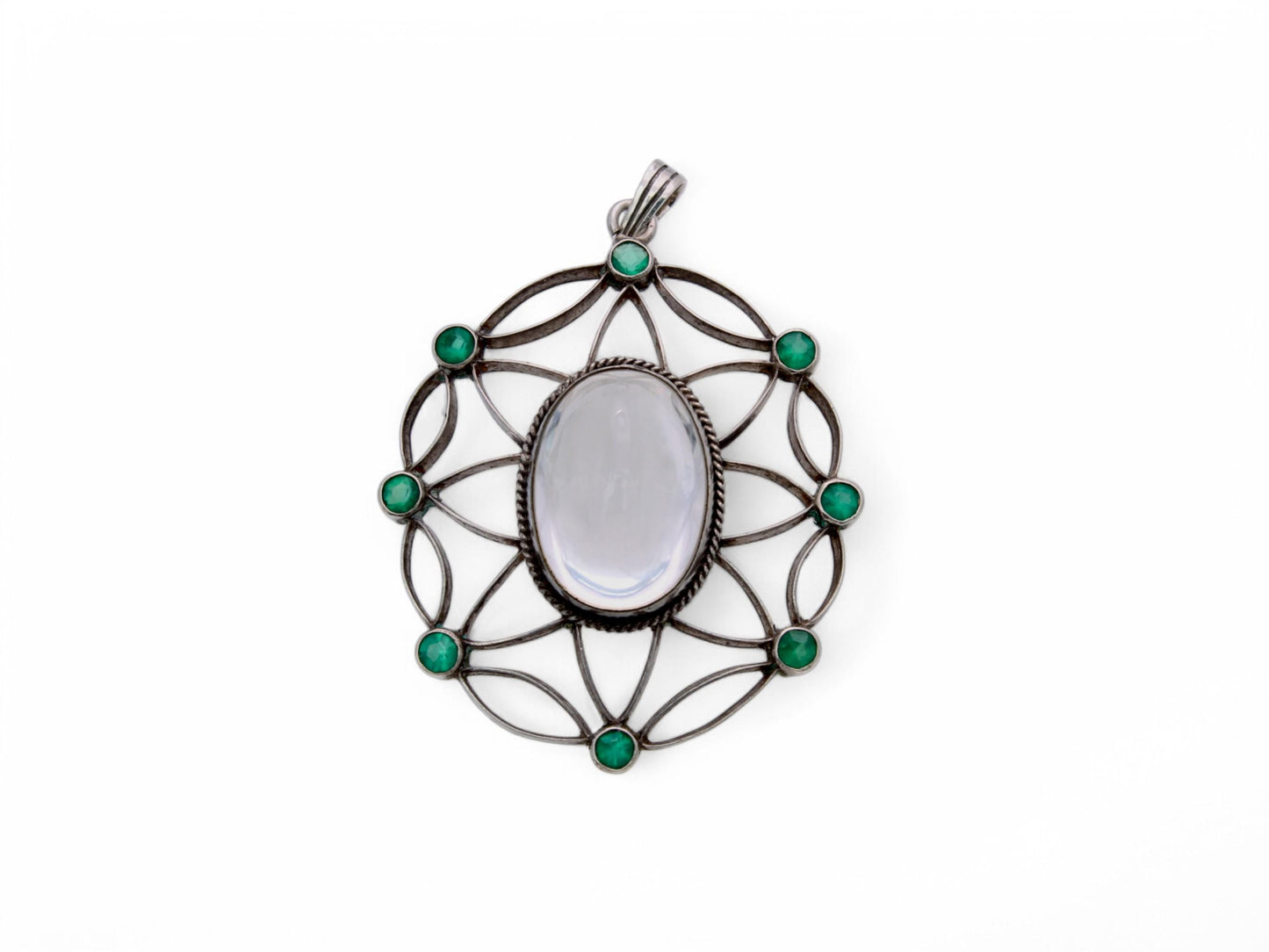 Antique Silver 830 Scandinavian Rock Crystal Green Paste Pendant